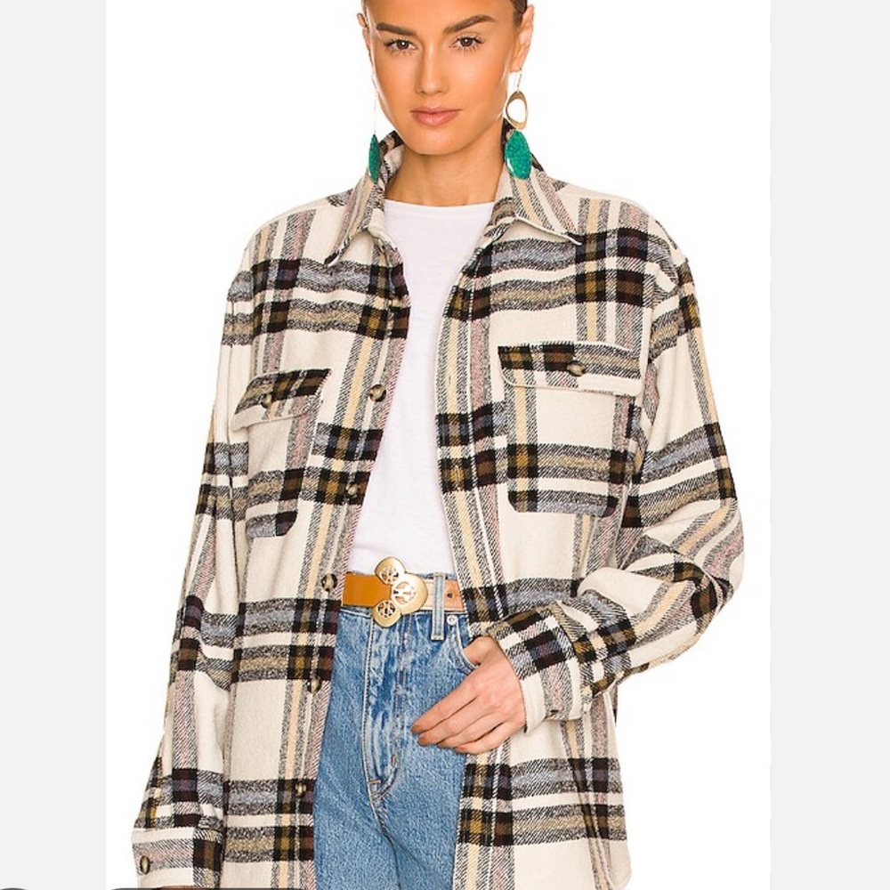 Isabel Marant Ecru Plaid Wool Utility Jacket